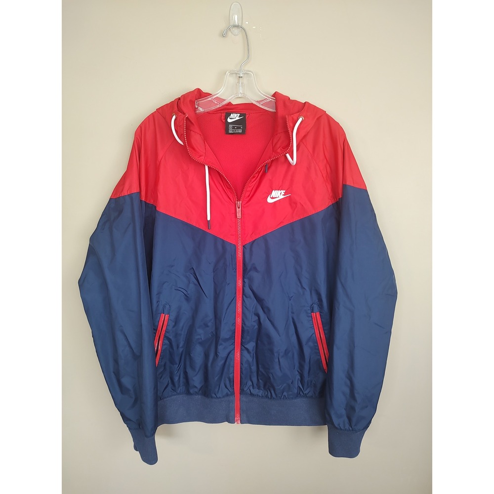 Nike Mens Windrunner Windbreaker Jacket Red Navy Blue Hooded Mesh Lined Medium